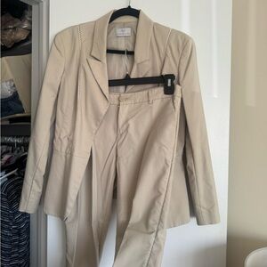 Caporicci Italian Women’s Pant Suit Beige with Crochet Trim Size EU 44 US 6